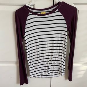 Burgundy and black and white striped long sleeve